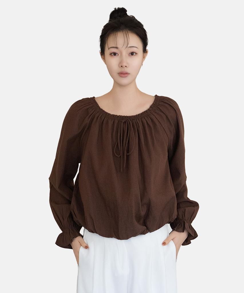 Keulleiseu Muse Shirred Balloon Blouse_Brown