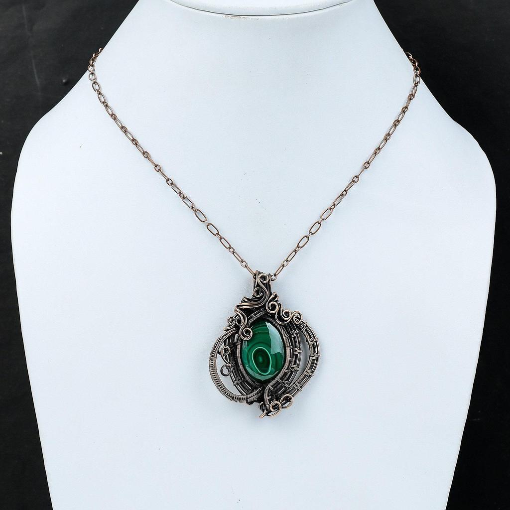 Malachite Pendant Copper Wire Wrapped Pendant Malachite Jewelry Handmade Pendant Copper Wire Wrap Jewelry Gift For Mother Gemstone Pendant