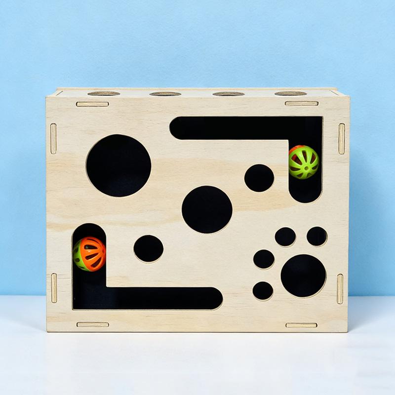Jeu de labyrinthe pour chat en bois massif: Jeu Interactif de Grattage et de Fouille