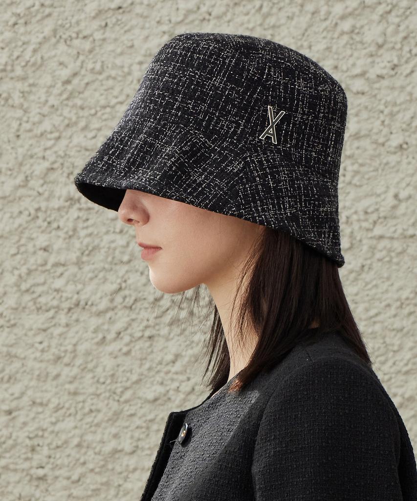 Bajal Va Studded Tweed Drop Bucket Hat Black
