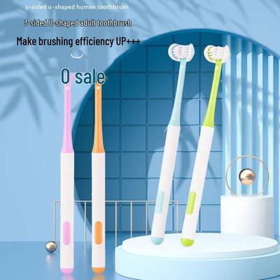 Three-Sided U-Shaped Toothbrush with Soft Bristles & Tongue Scraper for Adults