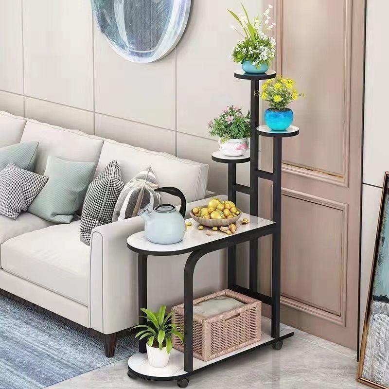 Nordic Multi-layer Indoor Flower Stand with Side Table – Wrought Iron Plant Pot and Fish Tank Decor Storage Rack