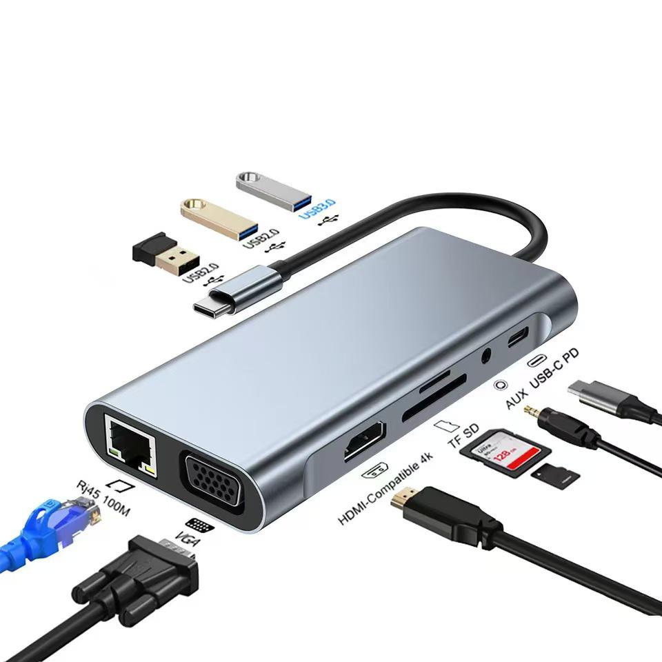 11-in-1 Type-C Docking Station: Multi-functional Laptop and Pad Hub with Network Card Converter