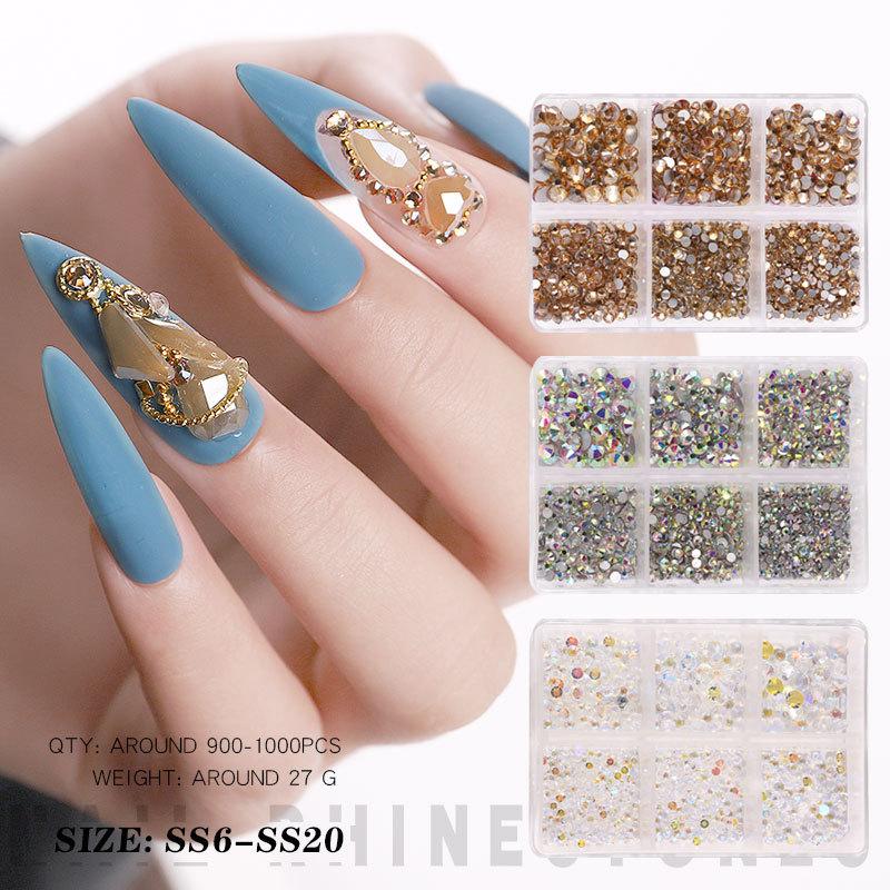 Nail Art Plat Gemengde Kleur AB Porselein Wit Champagne 6 Raster Nagelsieraden Stickers DIY Nagelsieraden
