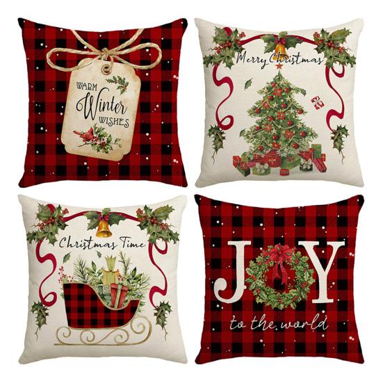 Christmas Pillow Cover Xmas Tree Wreath Print Pillowcase Washable Festive Decor Throw Pillow Case