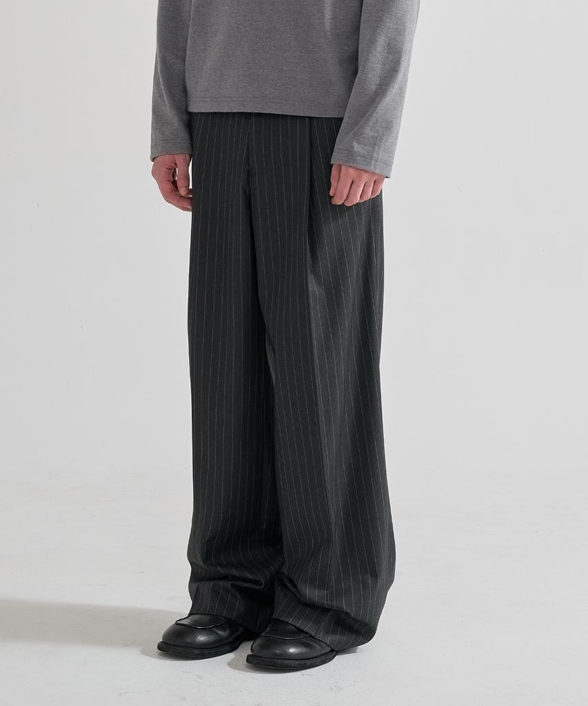 JUAN HOMME Pinstripe Wide Trousers (Charcoal)