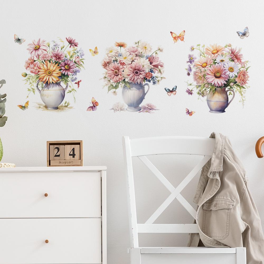 Watercolor Flower Wall Sticker Bathroom Decor Decals Living Room Cabinet Home Decoration Decals