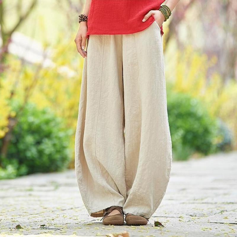 Japanska Plus Size vår och höst bomull och linne lösa Casual Bloomers kvinnor