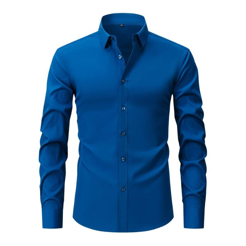 Camisa Ligera Elástica para Hombre Manga Larga Color Sólido Moda Casual Cardigan de Negocios