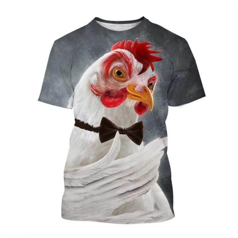 New Hot Sale Chicken 3D Printing Men's Short Sleeved T-shirt Casual Fashion Animal Harajuku Style Printed Street Top