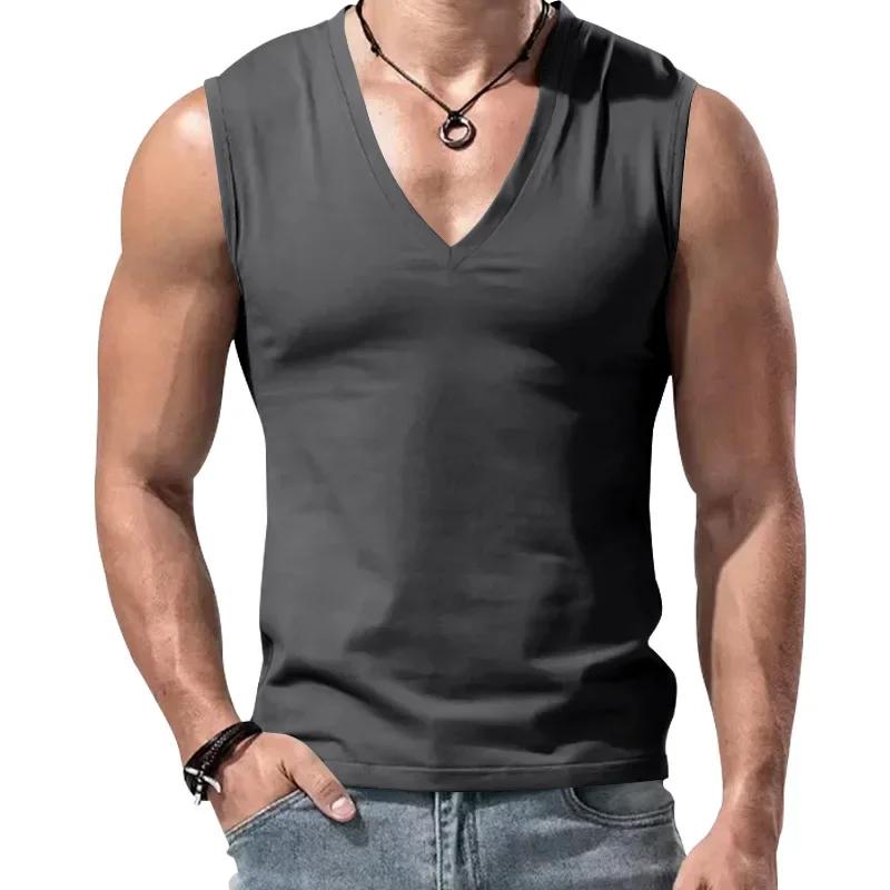 Débardeur d'été ample à col en V pour homme, couleur unie, décontracté, sport