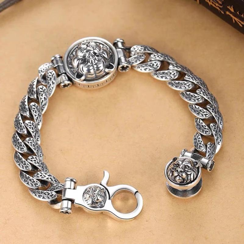 Nouveau Bracelet Rétro en Herbe Tang Tournant Zodiaque Année du Tigre pour Homme Tendance et Audacieux Bracelet Tigre pour Homme