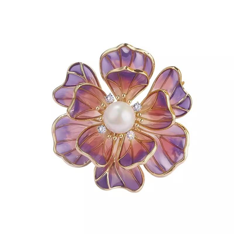 Chinese Style Enamel Peony Brooch Women'S High-End Suit Accessories Pin Coat Decorative Collar Pin Fixed Clothes