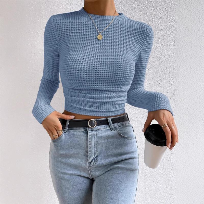 Slim Fit Versatile Long Sleeved Checkered Women's T-shirt