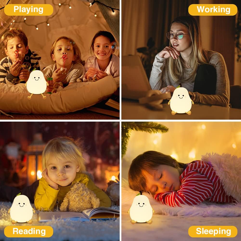 Cute Pear Night Light for Kids USB Rechargeable Nursery Lamp Eye Caring Night Light Multicolor Night Lamp Gift