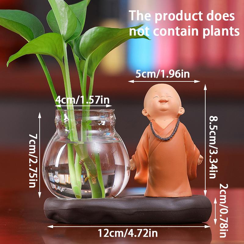 1PC Office Hydroponic Vase Plant Flower Pot Flower Arrangement Little Monk Glass Vase Home Cute
