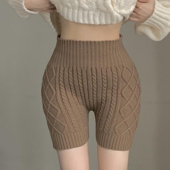 Short d'hiver tricoté pour femme, taille haute, élastique, couleur unie, garde au chaud, anti-exposition, short basique pour un usage quotidien, à la maison et plus encore