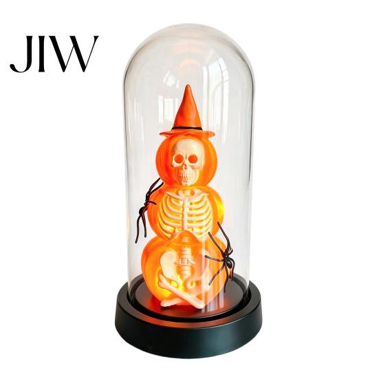 Creative Holiday Ornaments Halloween Pumpkin Skeleton Cloche Lamp, Lighted Stacking Skull In Clear Haunted House Decorations Dome with Witch