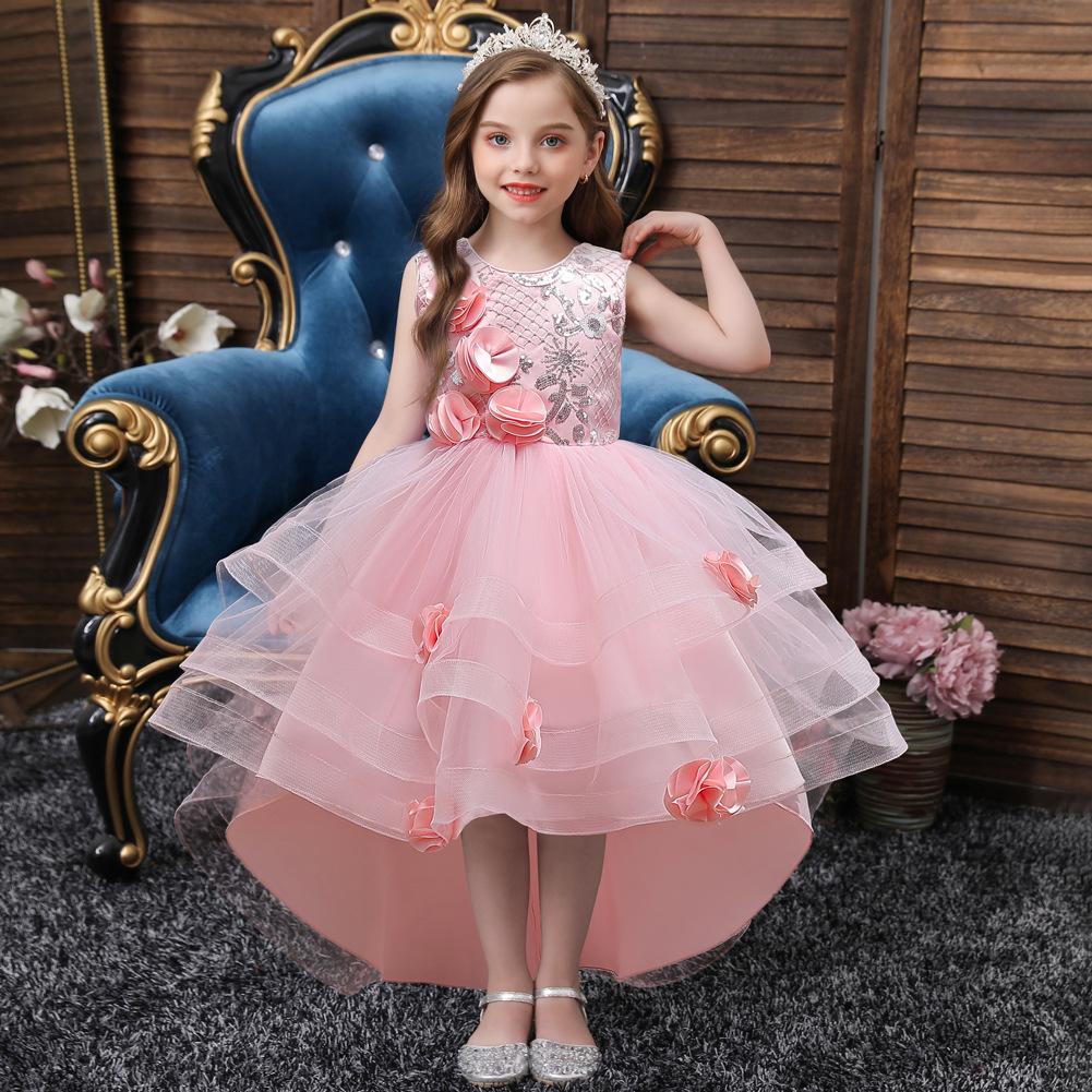 Girls Dresses Tail Princess Dresses Flower Girl Girls Walking Host Piano Performance Clothes Puffy Evening Gowns Summer