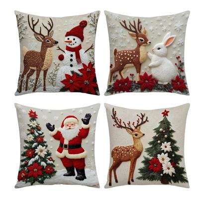 4PCS Soft Christmas Pillow Cover, Skin-Friendly Holiday Pillowcase for Sofa, Couch, Living Room, Bedroom Decor 17.7*17.7 Inches