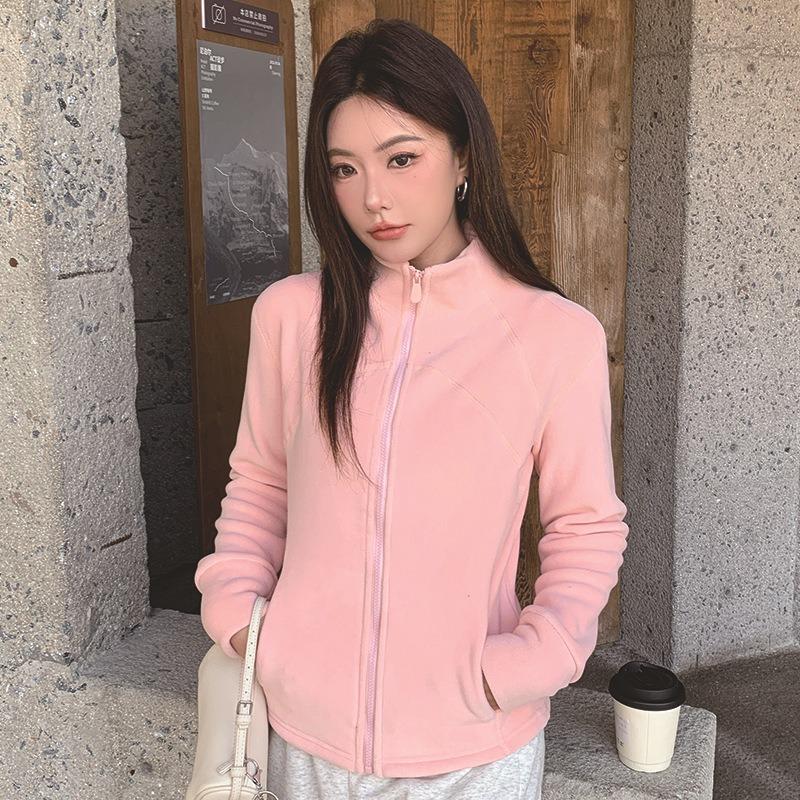 New Double-sided Ollie Velvet Stand Collar Slim Coat Windproof Plus Velvet Thickened Sweatshirt Zippered Top for Women Hoodies