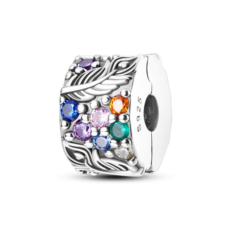 Clip Charm Bead Components Copper Metal Clip Colored Zirconium Fixing Bead Components Stopper Compatible With Authentic Original Bangle Women