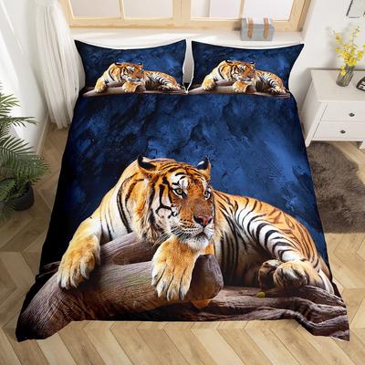 Tiger sengetøysett Full størrelse King Size, Afrikanske Dyr Sengetøysett, Tropisk Villdyr Dynebetrekk Dynetrekk 2/3 deler