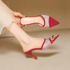 Fashion High Heeled Fish Mouth Slippers Female 2024 Mesh Rhinestone Pointed Head Fashion Open Toe Fine Heeled Versatile Zapatos Mujer