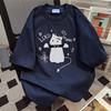 American Retro Cat Print Short-sleeved T-shirt Women's Sweet and Cool Ins Loose Large Size Design Sense Niche Crew Neck Top Tide