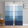Perdele Tulle cu Dungi cu Aspect de Lemn Stil Rural Albastru Gradient pentru Living Hotel Decorațiune de Lux Perdele Transparente