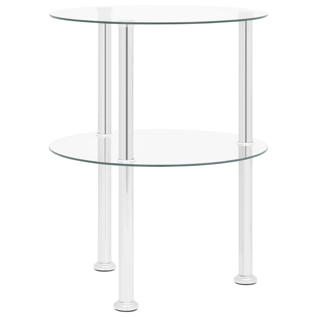 Side Table with 2 Shelves Transparent 38 Cm Tempered Glass