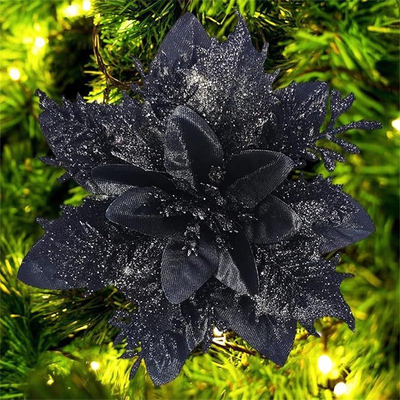 New Year Xmas Tree Ornaments Gift 1Pc for Home 14cm Glitter Artificial Christmas Flowers Merry Christmas Decorations Accessories
