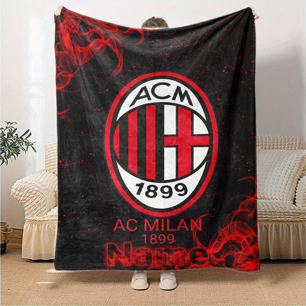 Custom Name Ac Milan Theme Printed Blanket Perfect For Couch Bed Travel Outdoor Use Machine Washable Cozy Durable