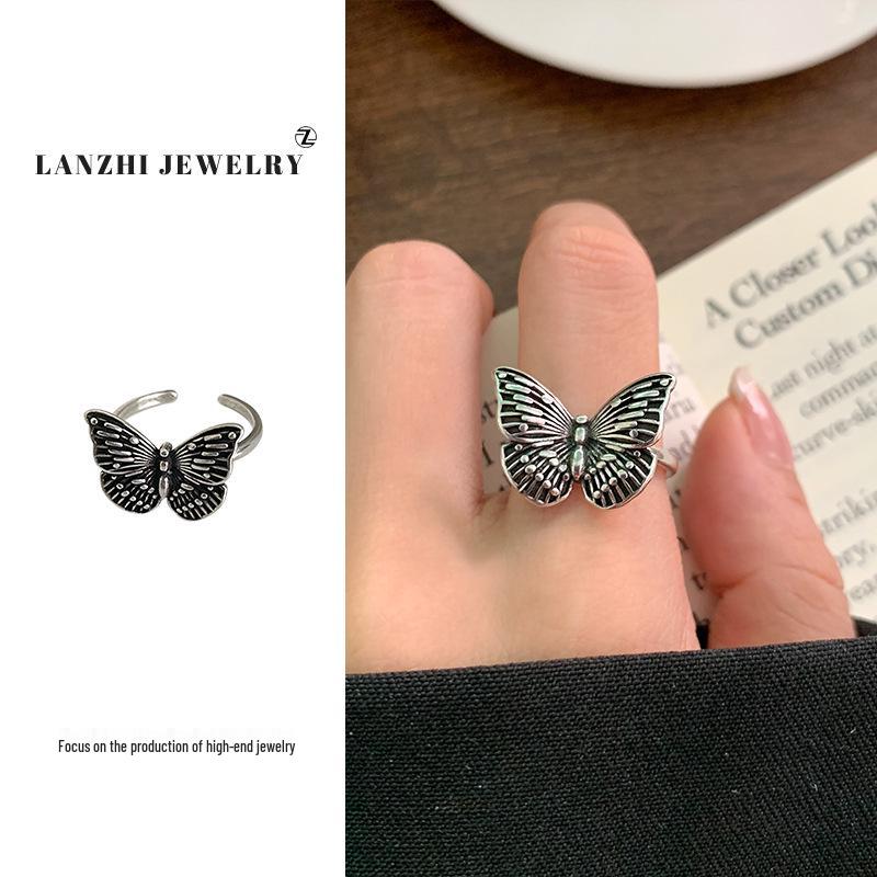 "Lanzhi 925 Sterling Silver Cat Ring – Light Luxury Open Index Finger Jewelry"
