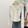 Real Shot Sweet Spice Girl Pleated Waist Embroidered Long-sleeved T-shirt Women's Season Slim-fitting Bottoming Shirt