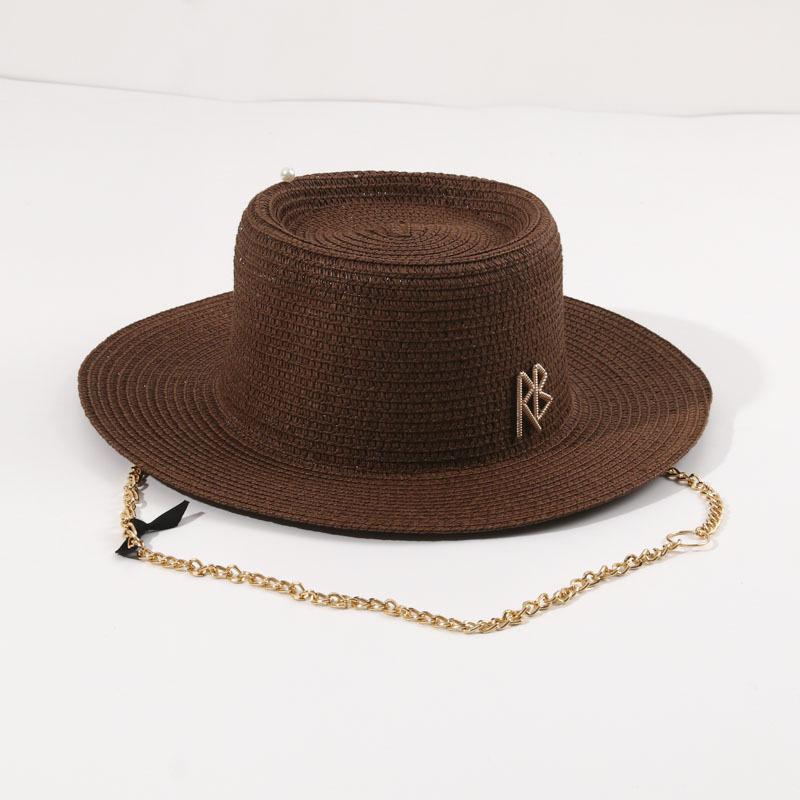 Fashionable Metal  Letter Straw Hats for Women Men Summer Outdoor Holidays Beach Sun Hat Panama Hat