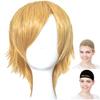 פאה לקוספליי Case Eden, קצרה, 30 ס"מ, עמידה בחום, בלונדינית, זהובה, עם שתי רשתות פאה