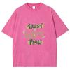 Lita på Guds Plan Monogramtryck Damtvättad T-shirt Sommar Ny Överdimensionerad Kortärmad Enkel Vardagstopp Basic T-shirt