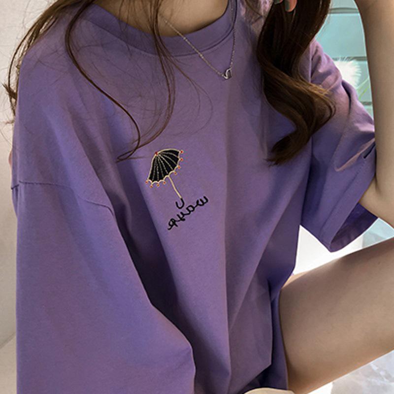 Summer New Embroidered Short-sleeved T-shirt Female Internet Celebrities Same Clothes Female Korean Version Versatile Medium and Long Top Female