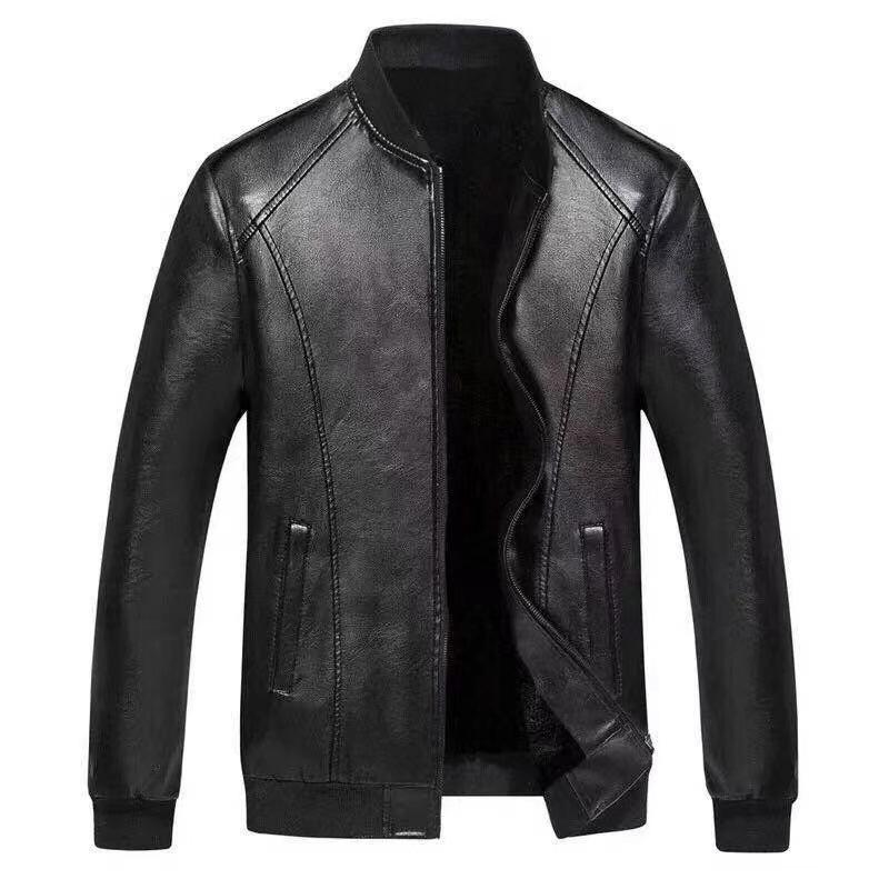 Men's Fleece-lined Thick Leather Coat PU Leather Jacket Autumn and Winter Zipper Fur Coat