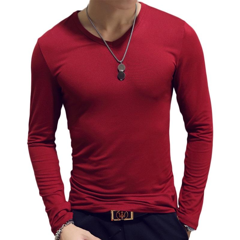 Elegant Solid Color Slim Fit Long-sleeved T-shirt For Men Fashionable And Comfortable