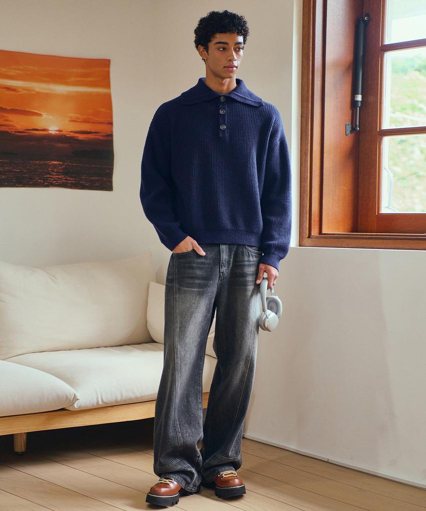 MIDSUN Wool High Neck Knit-Indigo
