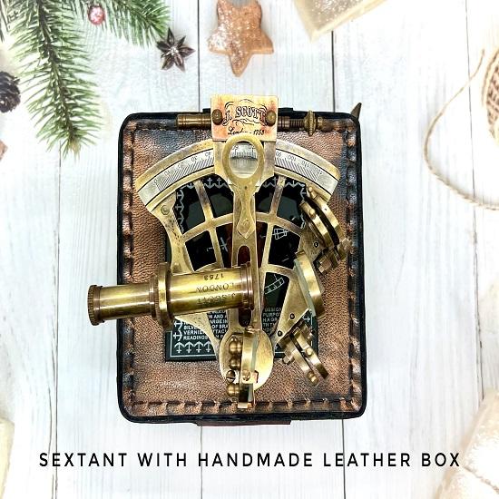 Nautical Sextant, Custom Engraved Gift, Brass Sextant, Working Compass, Gift for Father, Anniversary Gift, Navy Veteran Gift