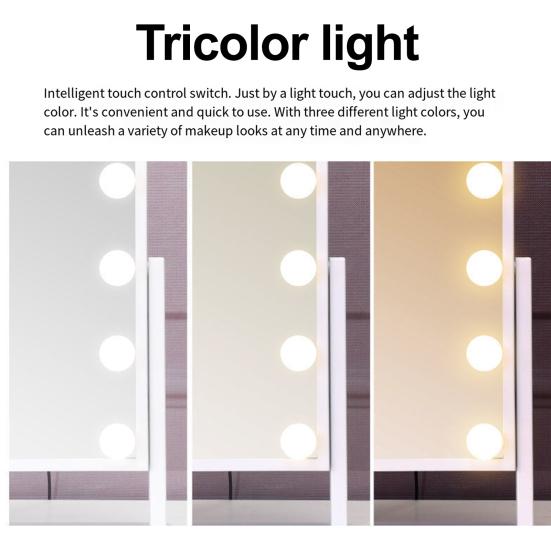 LED Beleuchteter Schminkspiegel 3 Farben Beleuchtung Touch-Steuerung Einstellbare Stufenlose Dimmung Kosmetikspiegel Tragbarer Reise-Schminkspiegel mit Lampe
