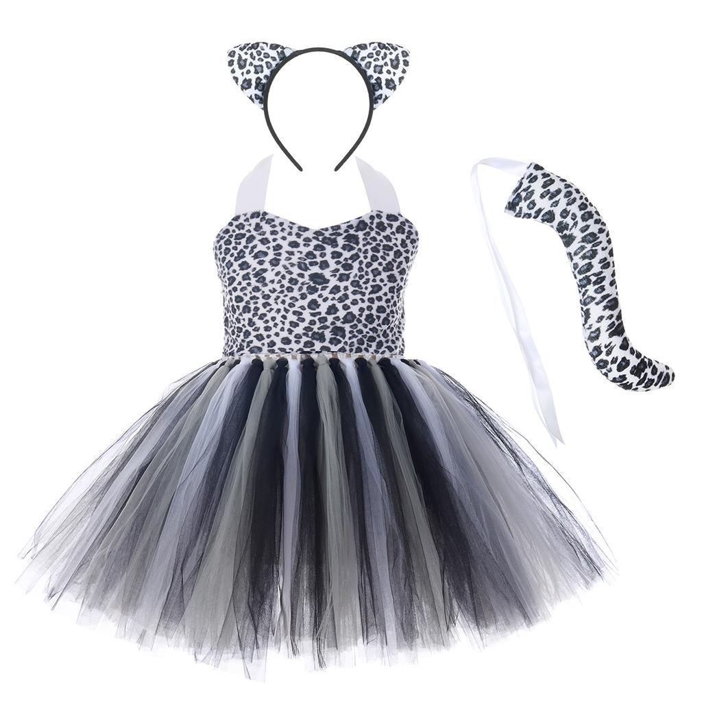 Detský dievčenský Halloweensky Cosplay Kostým Deti Lesná Tématika Žirafa Kravy Tiger Potlač Tutu Šaty Párty