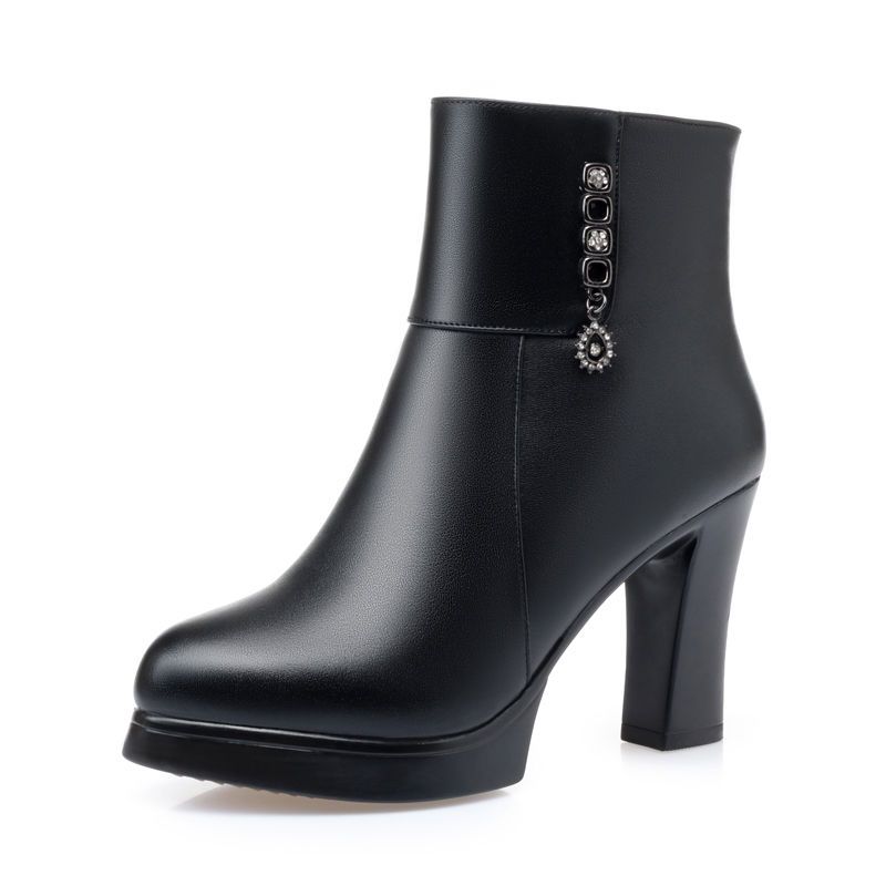 Boots Women 2024 Winter Shoes Elegant Fashion Warm Keeping Plush Snow Boots High Heels Women's Leather Shoes Botas De Mujer