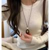 Leather Rope Resin Pendant Necklace Adjustable Length Long Sweater Chain Sweater Chain  Women
