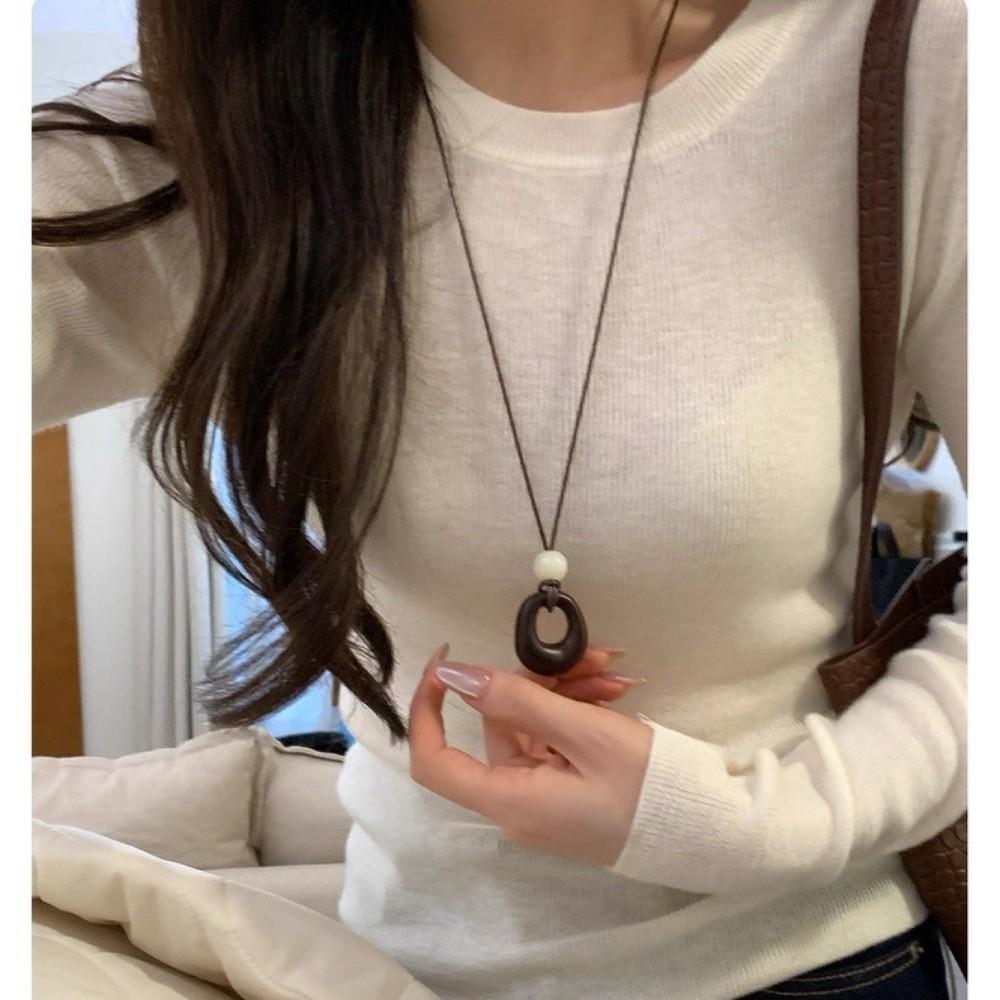 Leather Rope Resin Pendant Necklace Adjustable Length Sweater Chain Birthday Party