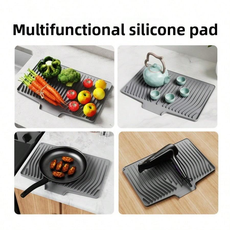Alfombrilla de Secado de Silicona para Encimera de Cocina Alfombrilla Escurridora de Silicona para Platos Alfombrilla con Pendiente Aislante para Mesa