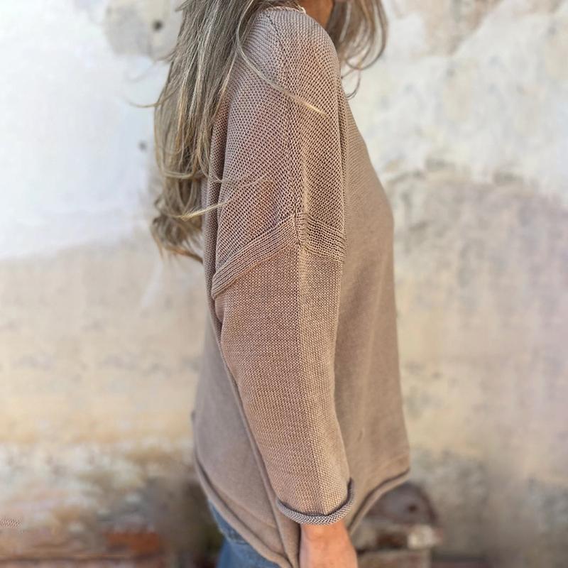 Damen Neuer V-Ausschnitt Langarm Tasche Lässiger Strickpullover Top Mode Übergröße Damenpullover Damen Lässige Oberteile